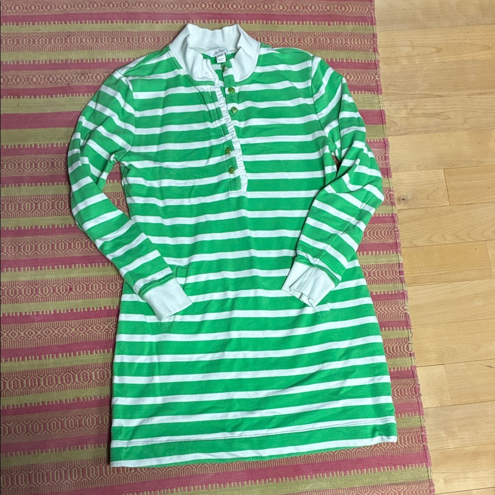 Lilly Pulitzer Green & White Striped Long-Sleeve Polo Dress